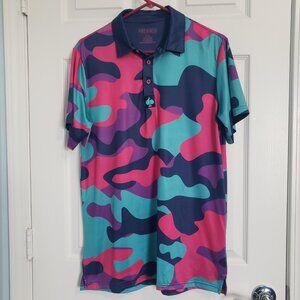 Pins and Aces Golf Short Sleeve Polo Shirt Mens Size M Vivid Camo Athletic Fit